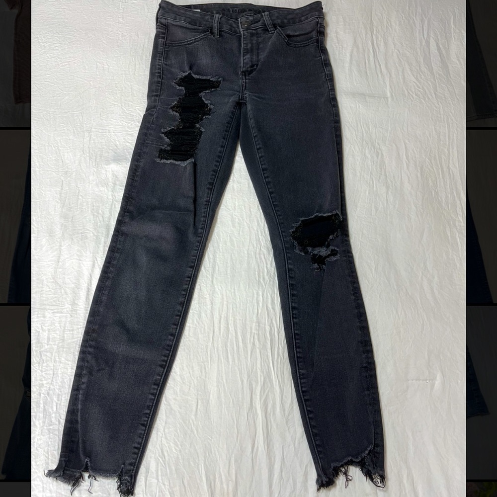 Black American Eagle Ripped Jeans with Frayed bottoms